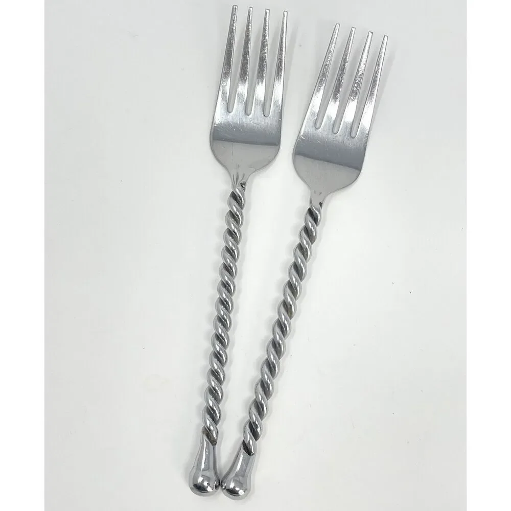 Hampton Carousel Salad Forks Twisted Stainless Flatware 7 3/8” Set Of 2